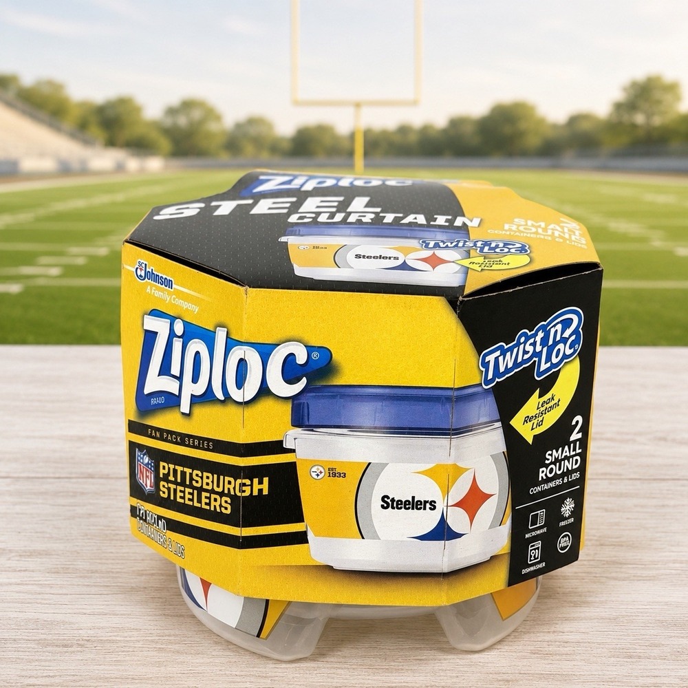 Ziploc Pittsburgh Steelers Twist 'n Loc 2 Cup Food Storage Containers 2 Pack NEW